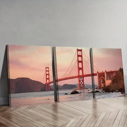 3pcs Golden Gate Bridge Showing Fog  Wall Art Set Canvas Unframed - High Quality Print 100% Australian Made Wall Canvas - Bella Home Decor