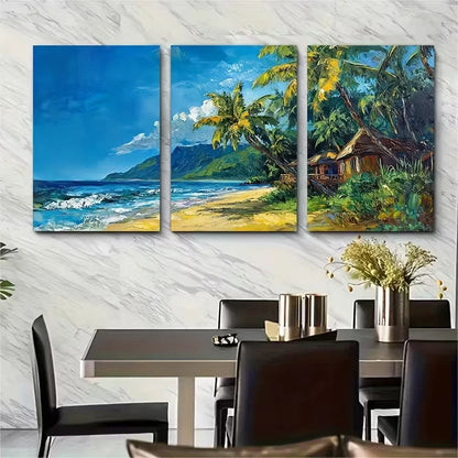 3pcs Hawaii Painting Bungalow Metal Print Ready to Hang Art
