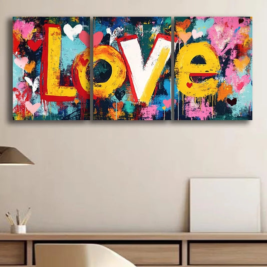 3pcs Abstract Love Bold Colorful Lettering Metal Print Ready to Hang Art