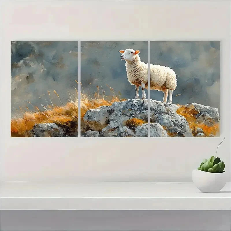 3pcs Landscape Sheep Painting - Pastoral Metal Print Ready to Hang Art - Bella Home Decor