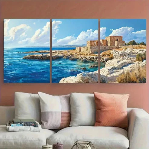3pcs Paphos Travel Tombs of the Kings Design Wall Art Set Canvas Unframed - High Quality Print 100% Australian Made Wall Canvas