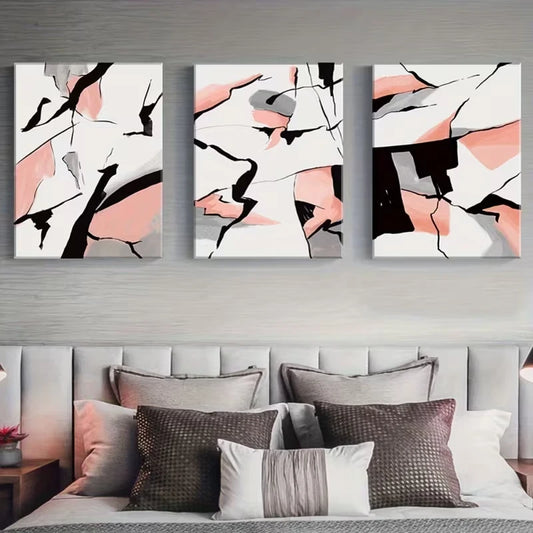 3pcs Abstract Pink & Black Stone Texture Metal Print Ready to Hang Art