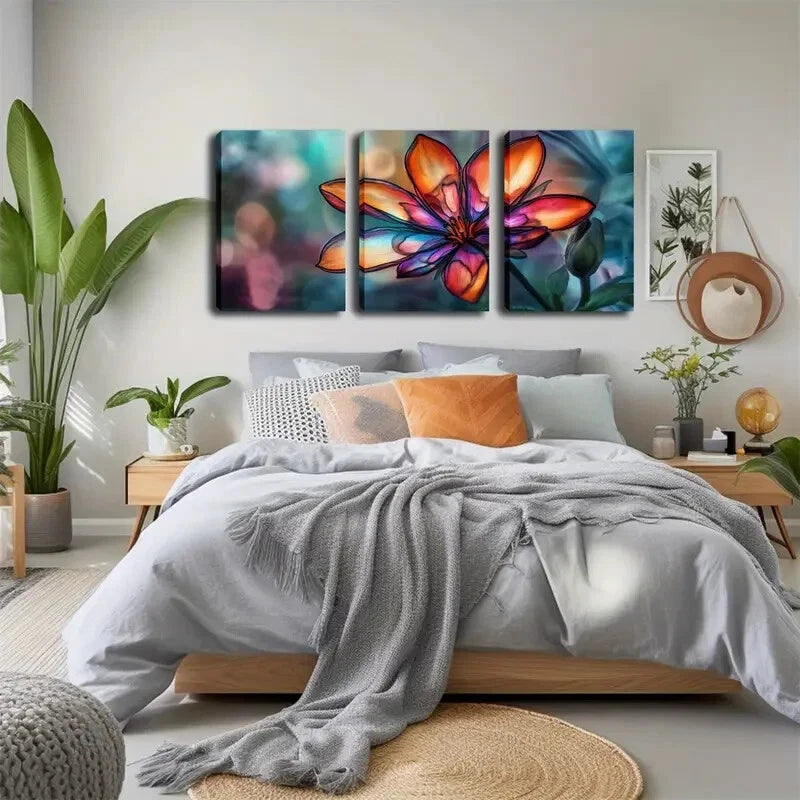 3pcs Vibrant Floral Colorful Flowers Perfect Wall Art Set Canvas Framed 40x60cm - High Quality Print 100% Australian Made Wall Canvas Ready to Hang - Bella Home Decor