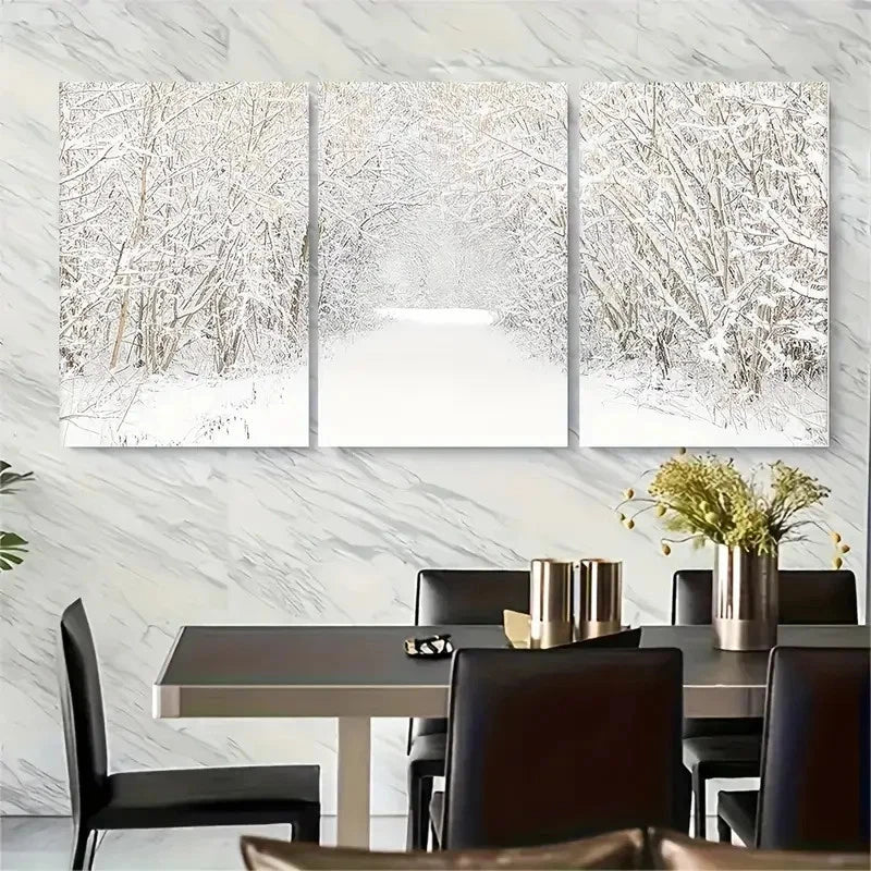 3pcs Snowy Trees Snow Covered Forest Metal Print Ready to Hang Art
