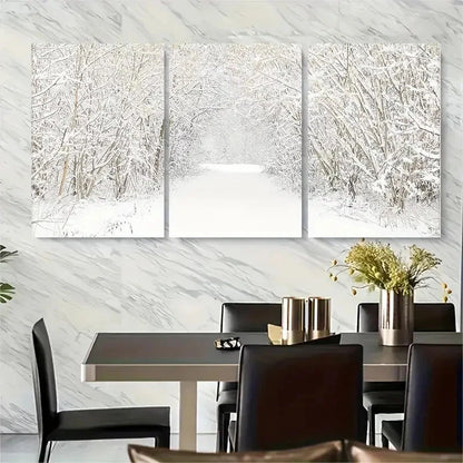 3pcs Snowy Trees Snow Covered Forest Metal Print Ready to Hang Art