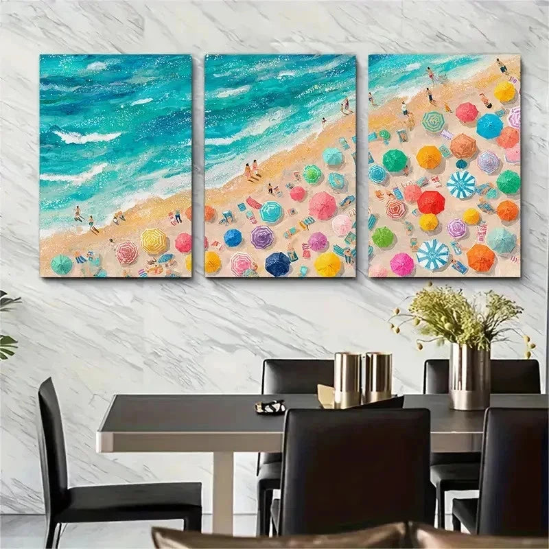 3pcs Sunbathers Beach Swim Summer Perfect Wall Art Set Canvas Framed 50x70cm - High Quality Print 100% Australian Made Wall Canvas Ready to Hang