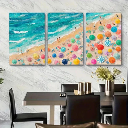 3pcs Sunbathers Beach Swim Summer Perfect Wall Art Set Canvas Framed 50x70cm - High Quality Print 100% Australian Made Wall Canvas Ready to Hang