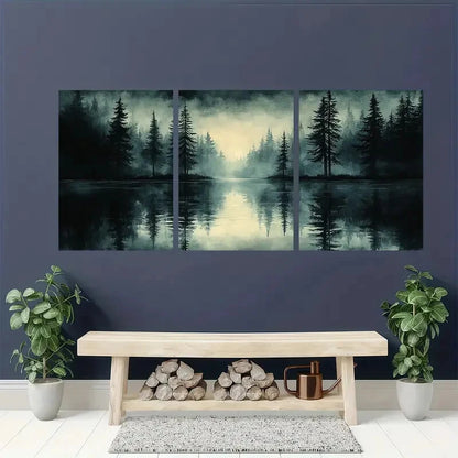 3pcs Abstract Vintage Sketch Forest Landscape Metal Print Ready to Hang Art - Bella Home Decor