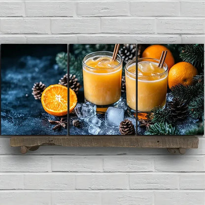 3pcs Pinecone And Orange Juice Fruits Metal Print Ready to Hang Art - Bella Home Decor