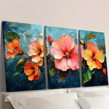 3pcs Hibiscus Painting Flowers Original Art Wall Art Canvas Unframed - High Quality Print 100% Australian Made Wall Canvas - Bella Home Decor