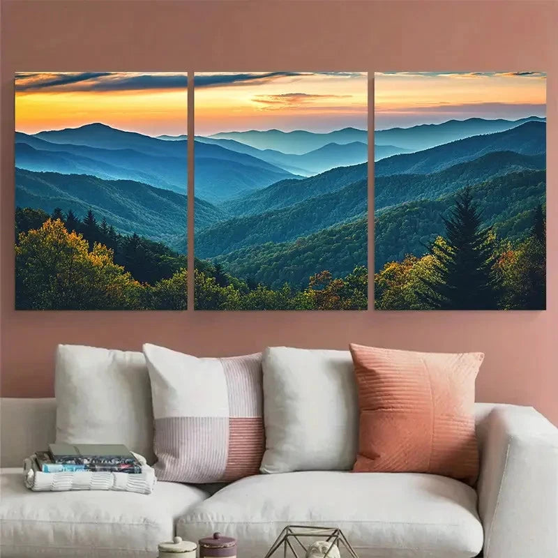 3pcs Great Smoky Mountain National Park Tennesse Wall Art Set Canvas Framed 50x70cm - High Quality Print 100% Australian Made Wall Canvas Ready to Hang