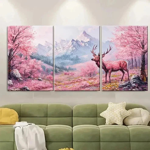 3pcs Pink Pastel Mountain Landscape Wall Art Set Canvas Unframed - High Quality Print 100% Australian Made Wall Canvas - Bella Home Decor