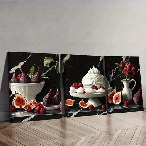 3pcs Dessert cake Painting Wall Art Set Canvas Unframed - High Quality Print 100% Australian Made Wall Canvas - Bella Home Decor