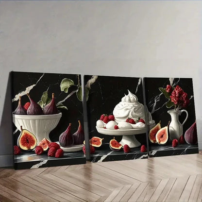 3pcs Dessert cake Painting Wall Art Set Canvas Unframed - High Quality Print 100% Australian Made Wall Canvas - Bella Home Decor