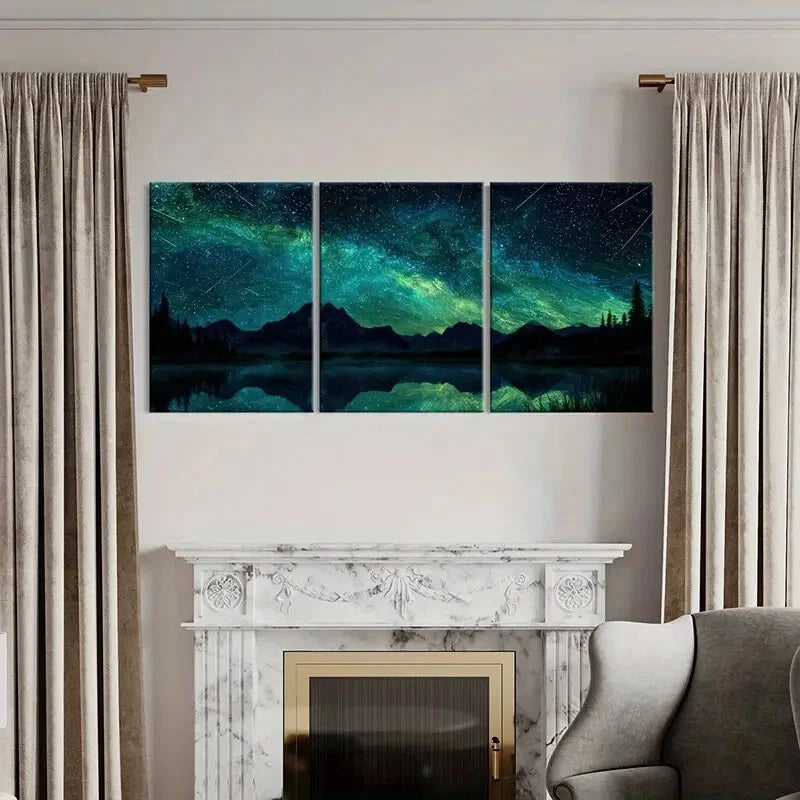 3pcs Starry Night Sky Mountain Reflection Lake Metal Print Ready to Hang Art - Bella Home Decor