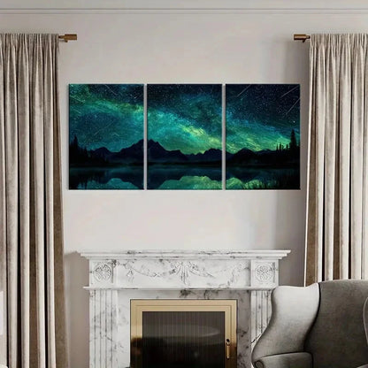 3pcs Starry Night Sky Mountain Reflection Lake Metal Print Ready to Hang Art - Bella Home Decor