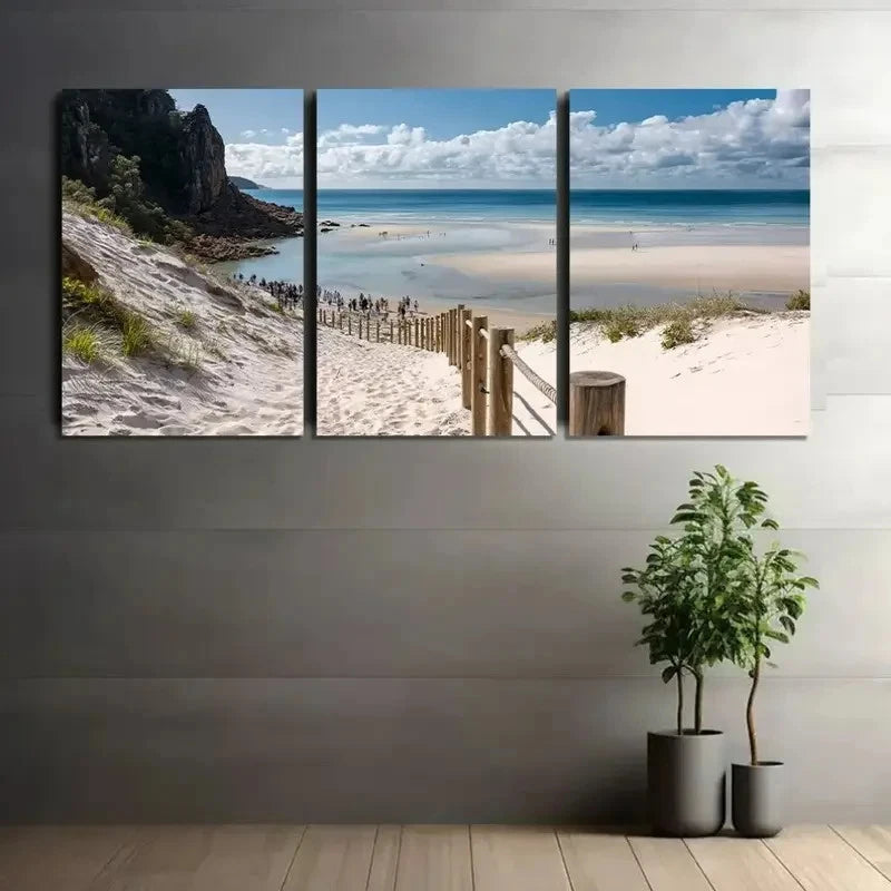 3pcs Beach with White Sand & Ocean View Metal Print Ready to Hang Art - Bella Home Decor