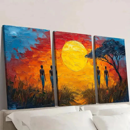 3pcs Vibrant African Tribe Landscape Wall Art Canvas Unframed - High Quality Print 100% Australian Made Wall Canvas
