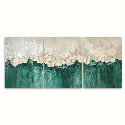 3pcs Abstract Painting Green Neutral Impasto Metal Print Ready to Hang Art - Bella Home Decor