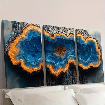 3pcs Oak Tree Ring Blue EW   Wall Art Set Canvas Framed 60x90cm - High Quality Print 100% Australian Made Wall Canvas Ready to Hang