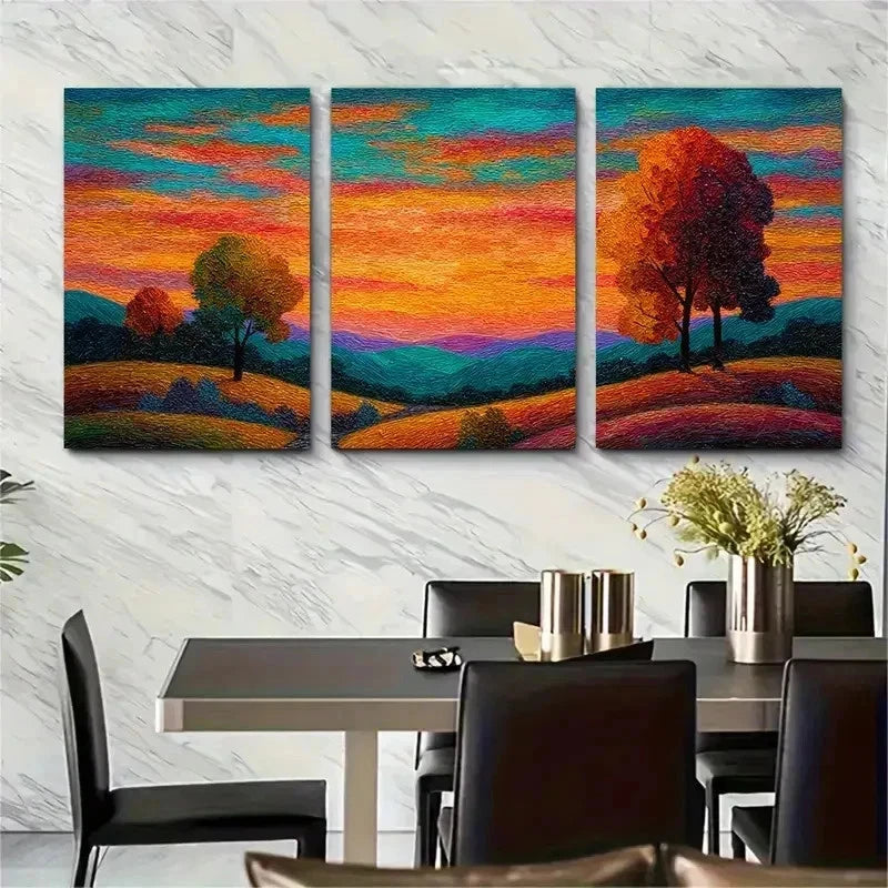 3pcs Warm Sunset Glow Vibrant Nature Perfect Wall Art Set Canvas Framed 50x70cm - High Quality Print 100% Australian Made Wall Canvas Ready to Hang
