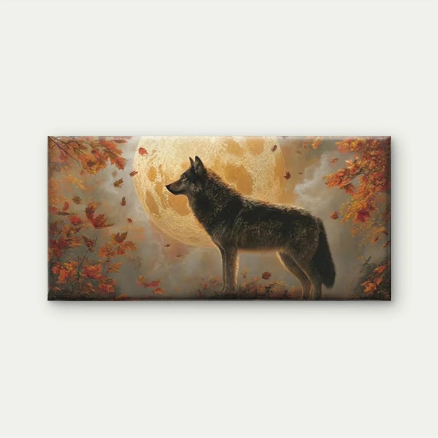 Wolf Silhouette Full Moon Wall Art Canvas Office Home Room Framed 120x60cm
