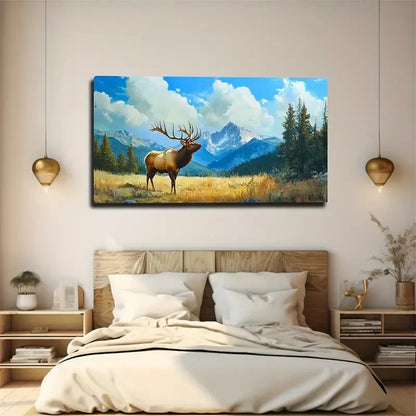 Majestic Elderly Deer Nature Wall Art Canvas Office Home Room Framed 120x60cm