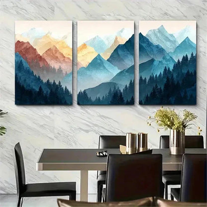 3pcs Misty Mountain Watercolor Wall Art Canvas Unframed - High Quality Print 100% Australian Made Wall Canvas