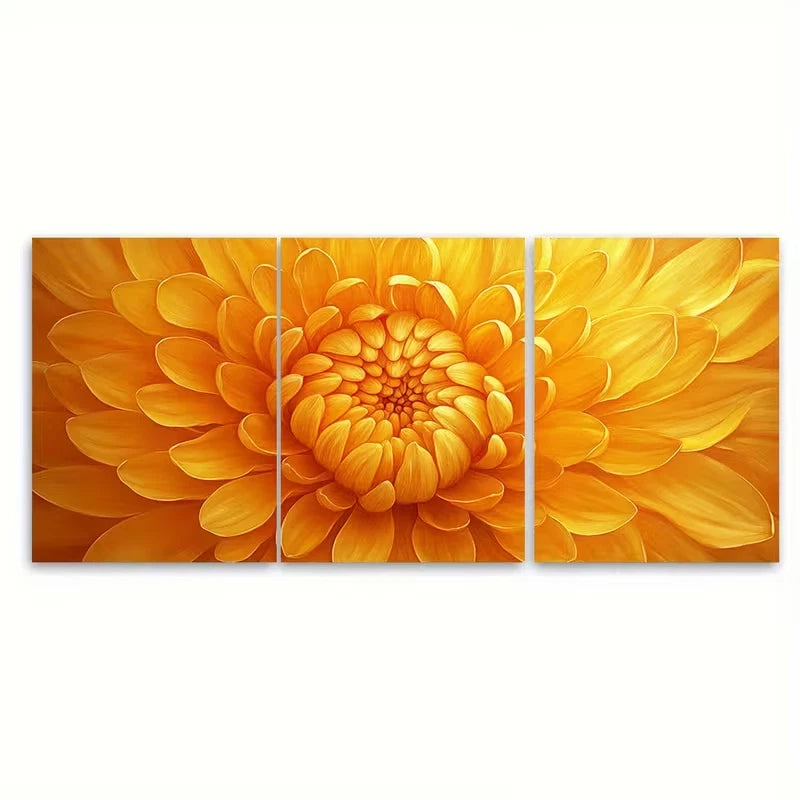 3pcs Golden Yellow Chrysanthemum Metal Print Ready to Hang Art - Bella Home Decor