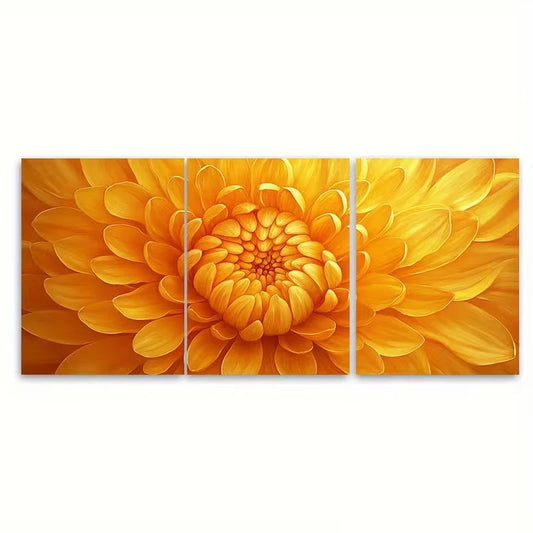 3pcs Golden Yellow Chrysanthemum Metal Print Ready to Hang Art