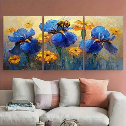 3pcs Rudbeckia Flowers Floral Impasto Honeybee Metal Print Ready to Hang Art - Bella Home Decor