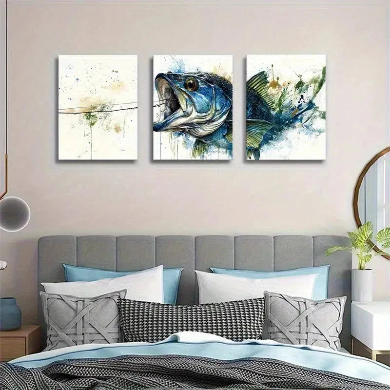 3pcs Artistic Fishery Theme Painting Metal Print Ready to Hang Art - Bella Home Decor