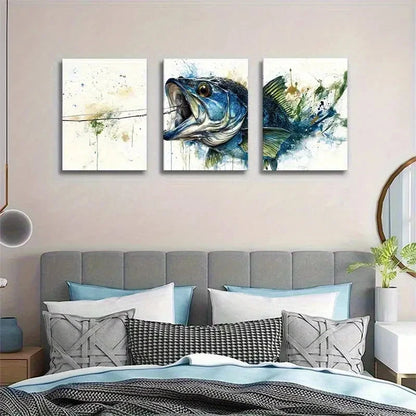 3pcs Artistic Fishery Theme Painting Metal Print Ready to Hang Art - Bella Home Decor