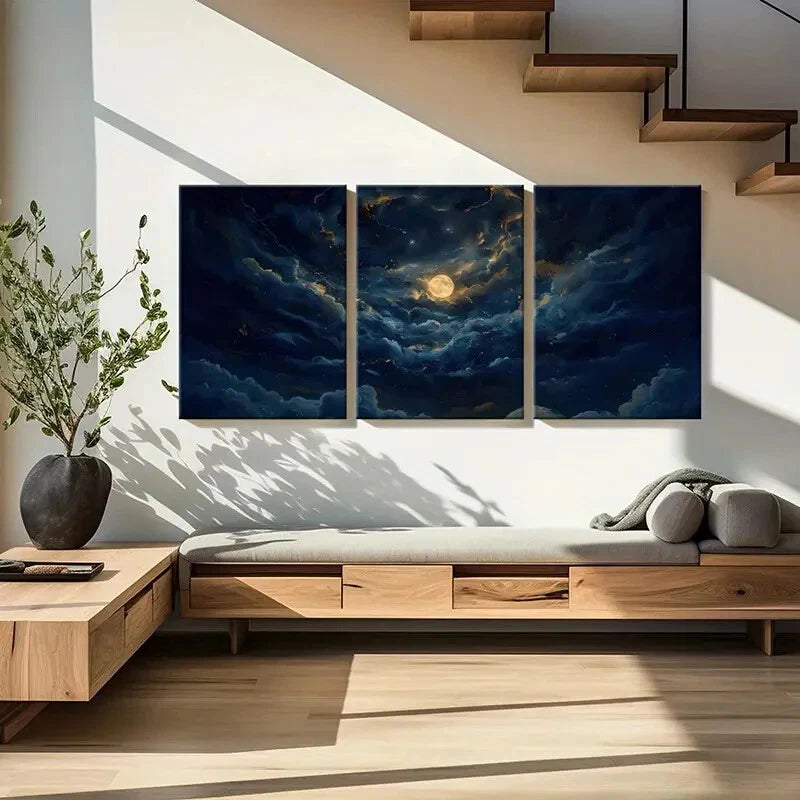3pcs Moonlit Sky Celestial Clouds Starry Night Metal Print Ready to Hang Art - Bella Home Decor