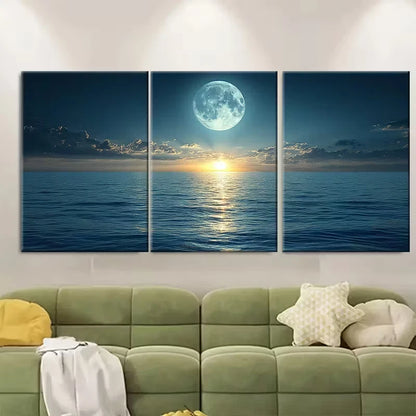 3pcs Moonlight Over Water Metal Print Ready to Hang Art