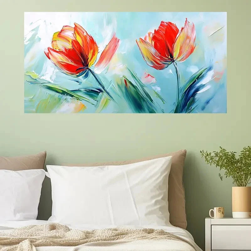 Abstract Red Tulips Fashion Wall Art Canvas Office Home Room Framed 120x60cm