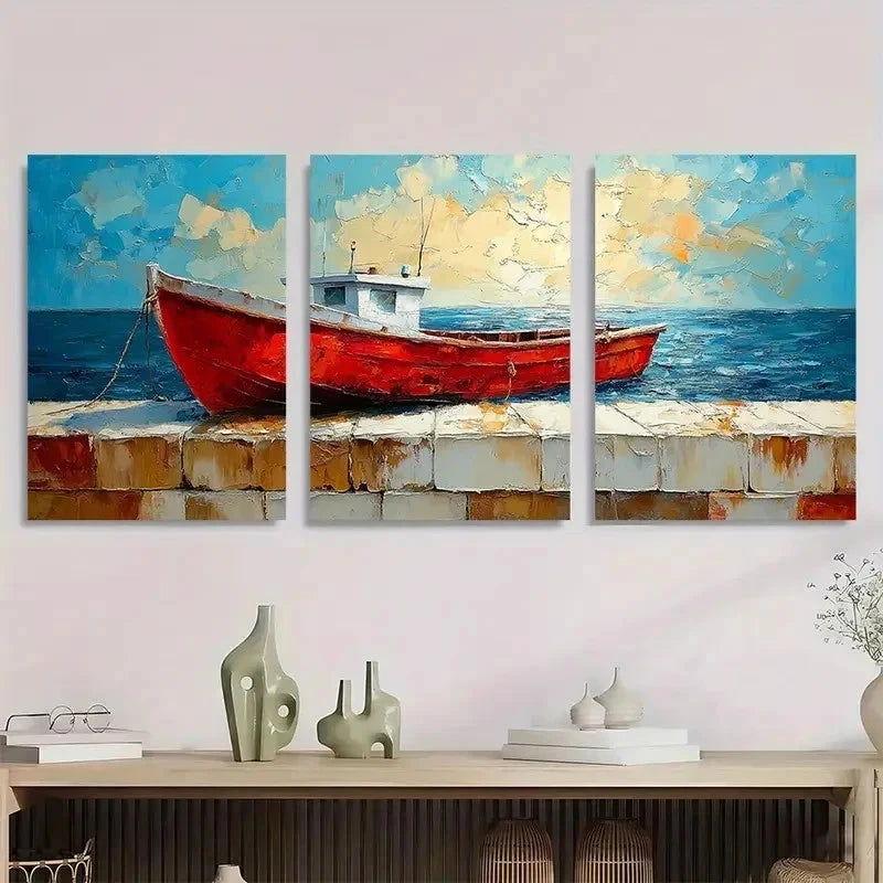 3pcs Vibrant Impasto Seascape Perfect Wall Art Set Canvas Framed 50x70cm - High Quality Print 100% Australian Made Wall Canvas Ready to Hang