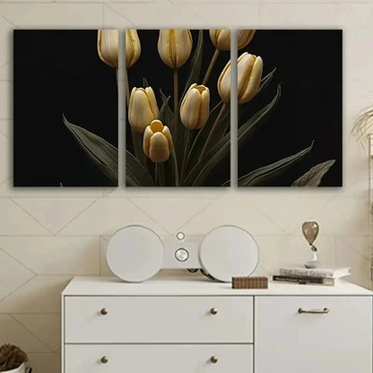 3pcs White Tulip Floral Wall Art Set Canvas Framed 60x90cm - High Quality Print 100% Australian Made Wall Canvas Ready to Hang