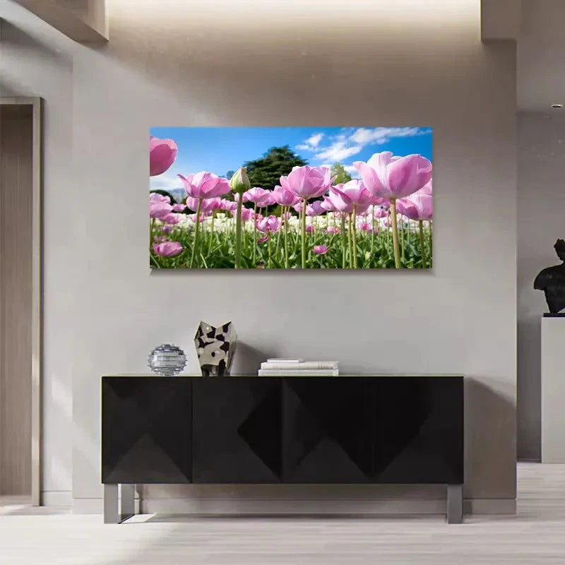 Elegant Pink Tulip Floral Wall Art Canvas Office Home Room Framed 120x60cm - Bella Home Decor