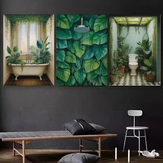 3 pcs Lush Green Plants & Monochrome Wall Art Canvas Wall Art Set Canvas Framed 40x60cm - High Quality Print 100% Australian Made Wall Canvas Ready to Hang