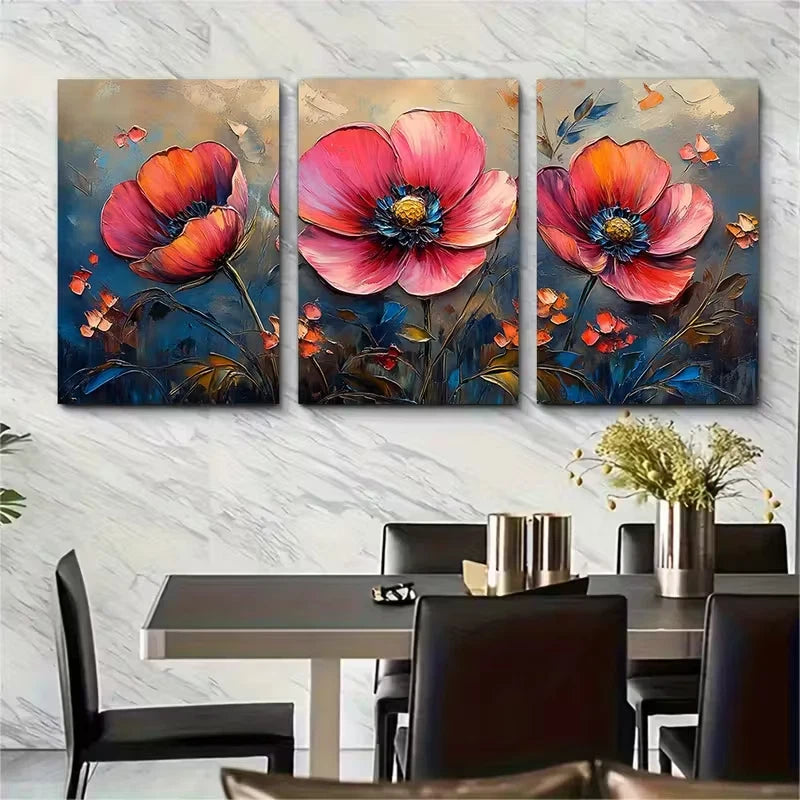 3pcs Abstract Flower Painting Metal Print Ready to Hang Art - Bella Home Decor