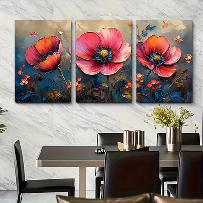 3pcs Abstract Flower Painting Metal Print Ready to Hang Art - Bella Home Decor