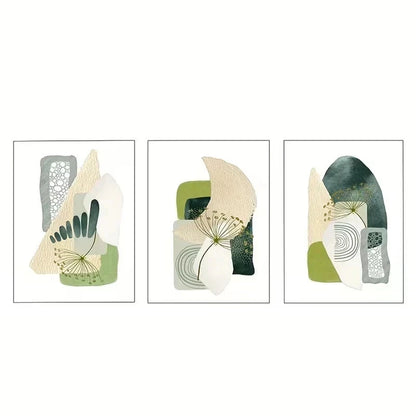 3pcs Green Abstract Green & Tones Metal Print Ready to Hang Art