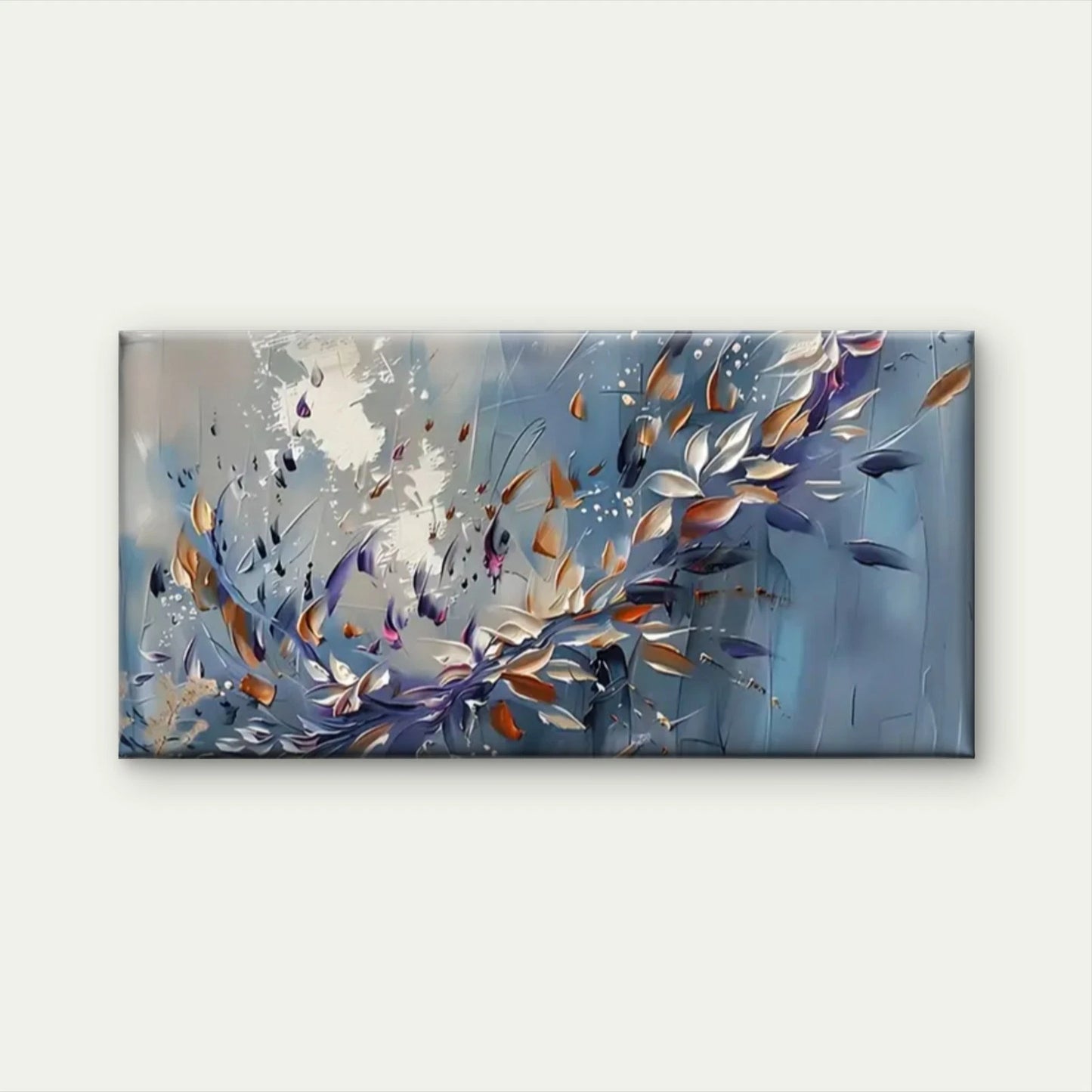 Blue White Flowers Abstract Wall Art Canvas Office Home Room Framed 120x60cm