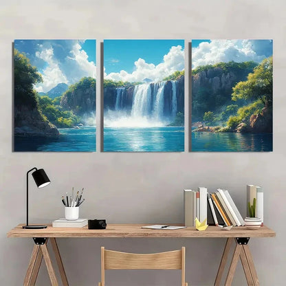 3pcs Waterfall Painting Print Art Nature Metal Print Ready to Hang Art - Bella Home Decor