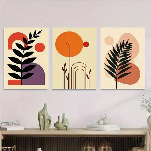 3pcs Modern Abstract Boho Style Botanical Wall Art Set Canvas Unframed - High Quality Print 100% Australian Made Wall Canvas