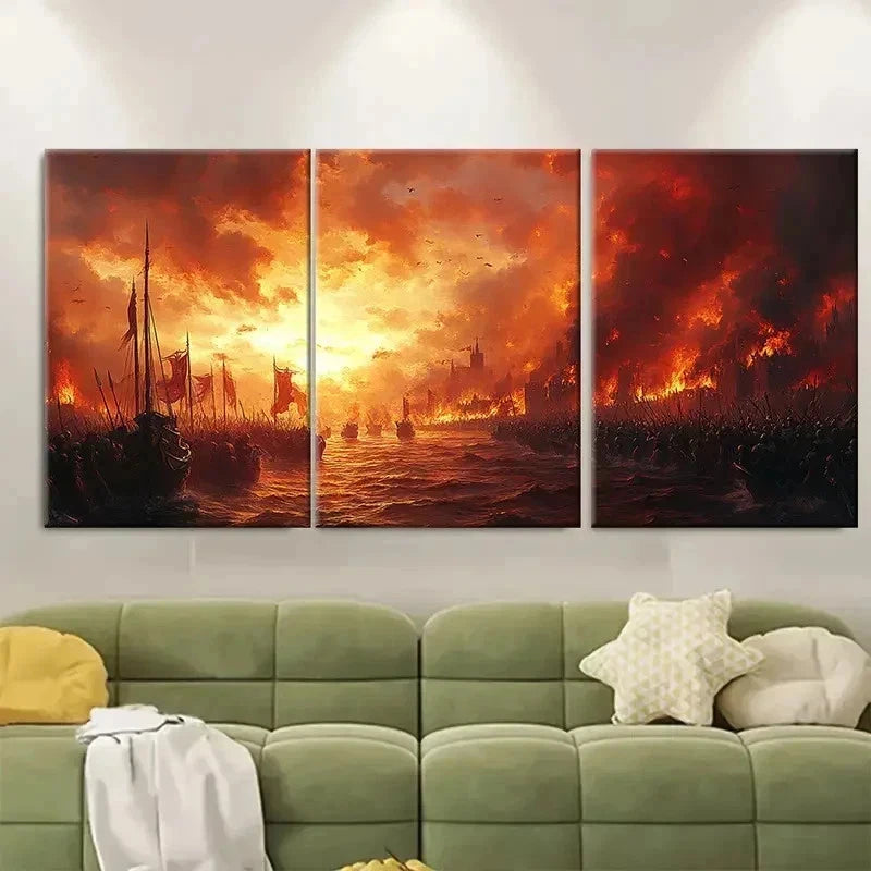 3pcs Epic Fantasy Medieval Battle TY  Wall Art Set Canvas Framed 50x70cm - High Quality Print 100% Australian Made Wall Canvas Ready to Hang - Bella Home Decor