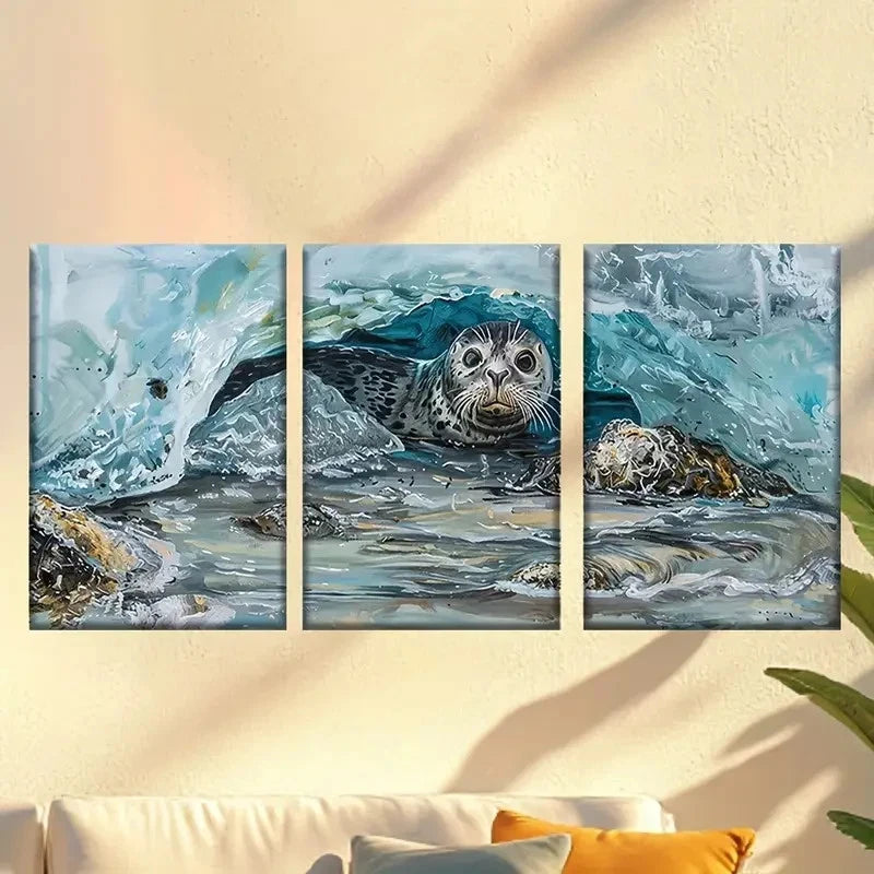 3pcs Ice Cave for Seals Wall Art Set Canvas Framed 60x90cm - High Quality Print 100% Australian Made Wall Canvas Ready to Hang