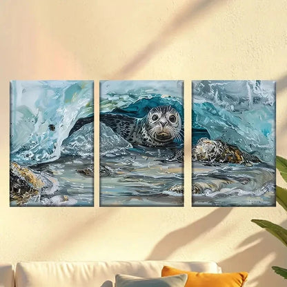 3pcs Ice Cave for Seals Wall Art Set Canvas Framed 60x90cm - High Quality Print 100% Australian Made Wall Canvas Ready to Hang