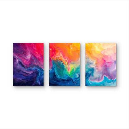 3pcs Abstract Colorful Swirls Liquid Metal Print Ready to Hang Art